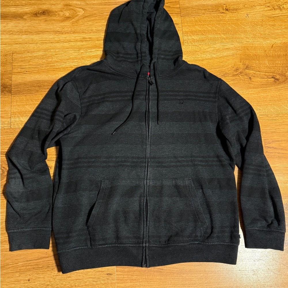 Vintage DC Shoes Zip Up Sweatshirt Hoodie Size XL Black Stripes Skate Y2K
